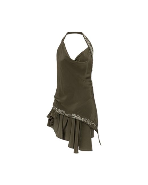 McQueen Green Silk Top With Shimmering Appliqués