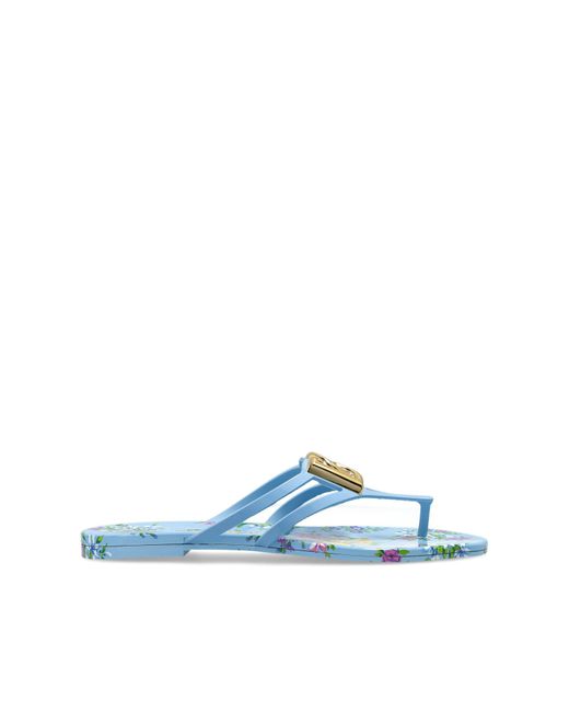 Dolce & Gabbana Blue Rubber Flip-Flops With Logo