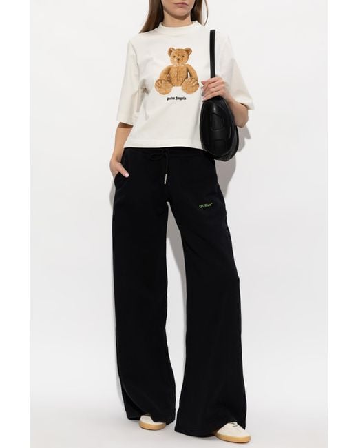 Palm Angels White Cropped T-Shirt With Printed Logo
