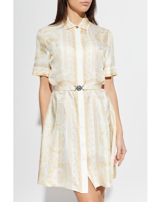 Versace White Silk Dress With A Belt