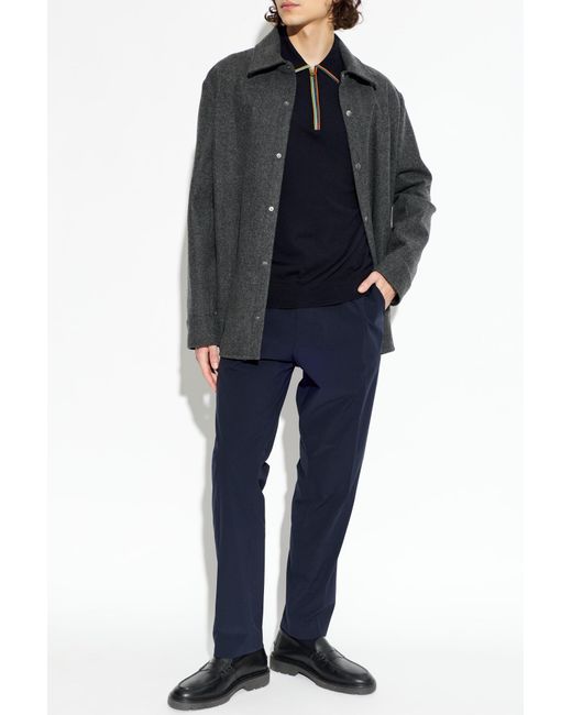 Paul Smith Blue Wool Polo With Long Sleeves for men