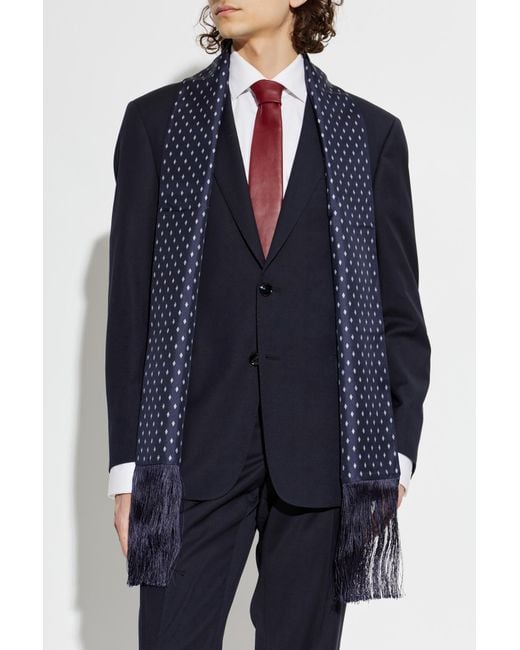 Ferragamo Blue Silk Scarf With Fringes for men