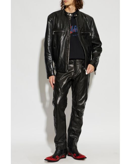 DSquared² Black Leather Trousers for men