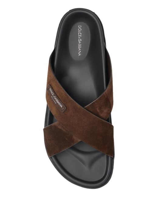 Dolce & Gabbana Purple Suede Slides With Logo Patch for men