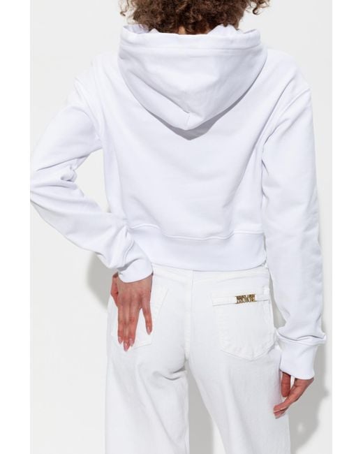 Versace Jeans Couture White Sweatshirt With Print And Shimmering Sequins
