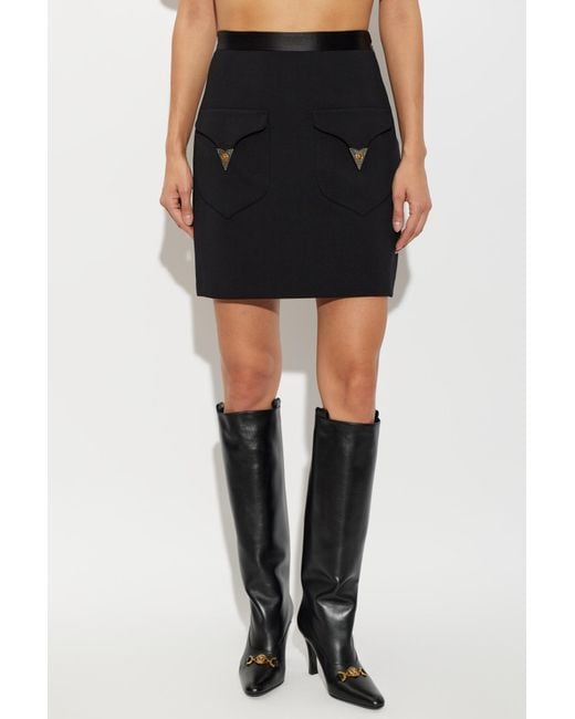Versace Black Wool Skirt With Pockets