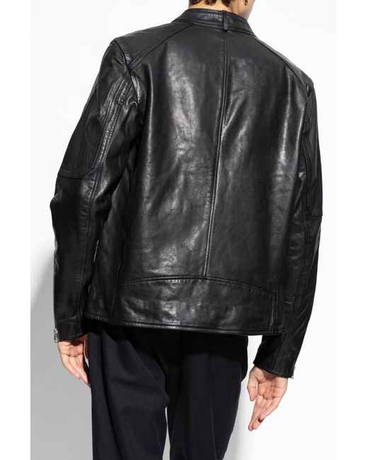 AllSaints Black Sleek Leather Biker Jacket for men