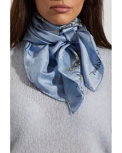 Moschino Blue Silk Scarf With Print