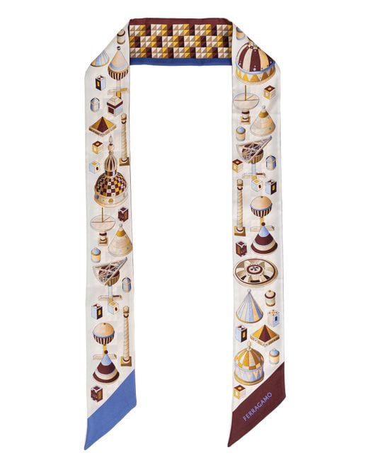 Ferragamo Blue Silk Scarf With Print