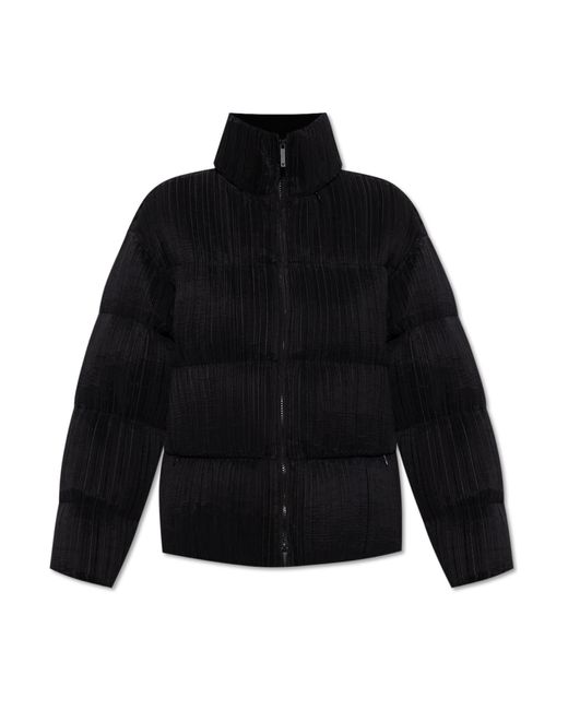 Emporio Armani Black Pleated Jacket With Stand-Up Collar