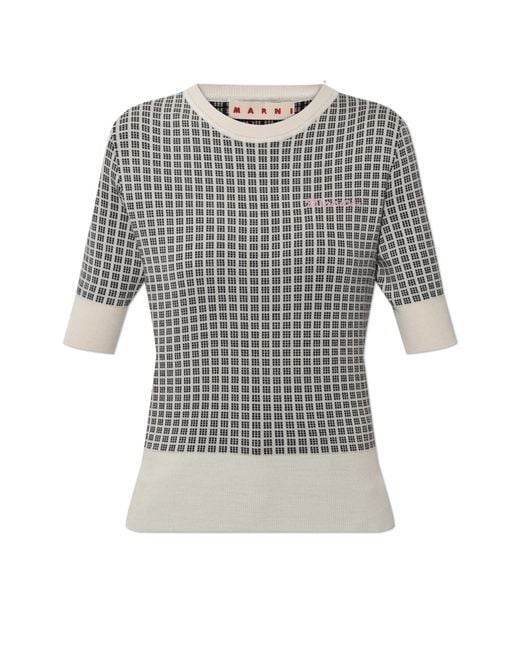 Marni Gray Top With Embroidered Logo