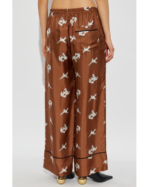 Marni Brown Silk Pants With Print