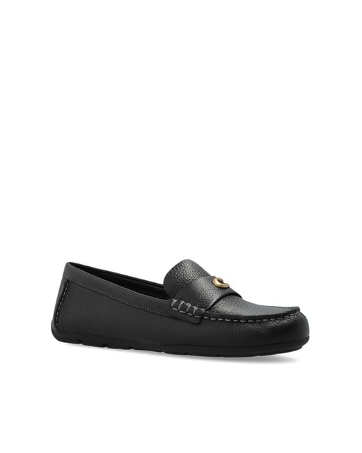 COACH Black Leather Loafers With Logo