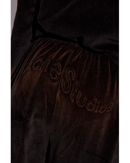 Acne Black Velour Trousers With Logo,