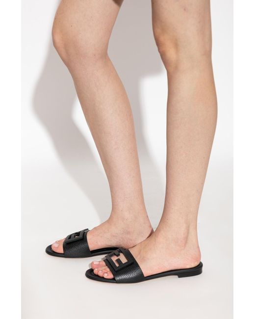 Fendi White Leather Slides