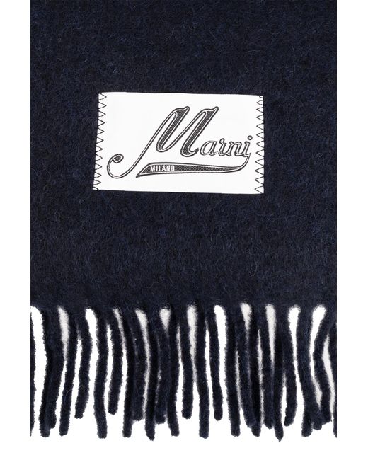 Marni Blue Wool Scarf With Logo for men