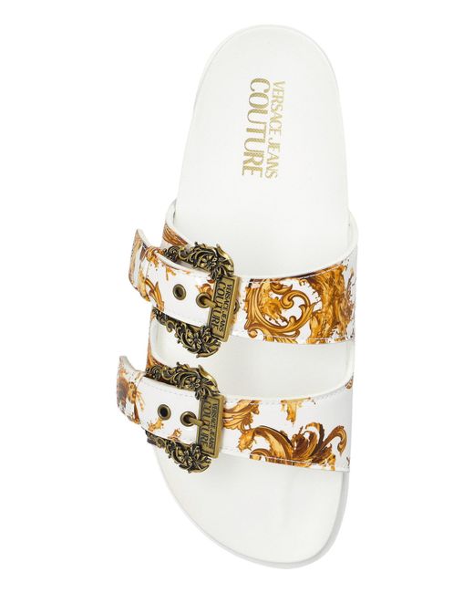 Versace Jeans Couture White Platform Slides