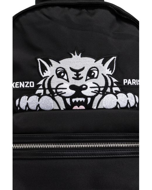 KENZO Black Backpack With Tiger Motif for men