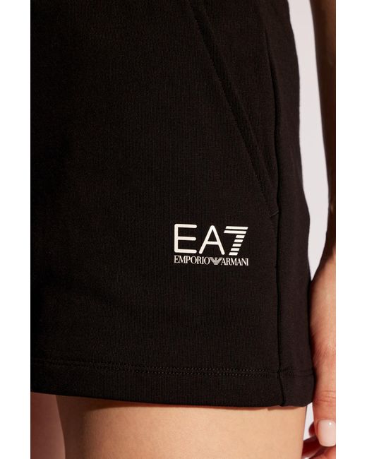 EA7 Black Cotton Shorts With Logo