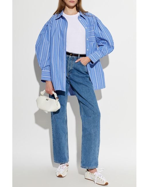 Ganni White Ribbed Long Sleeve Top