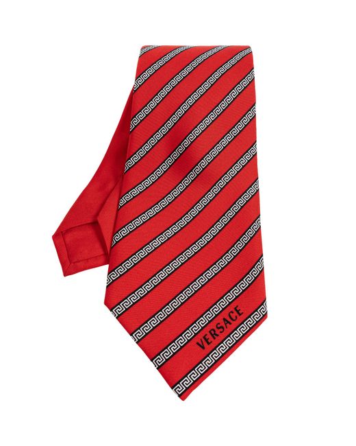Versace Red Silk Tie With Greek Pattern for men