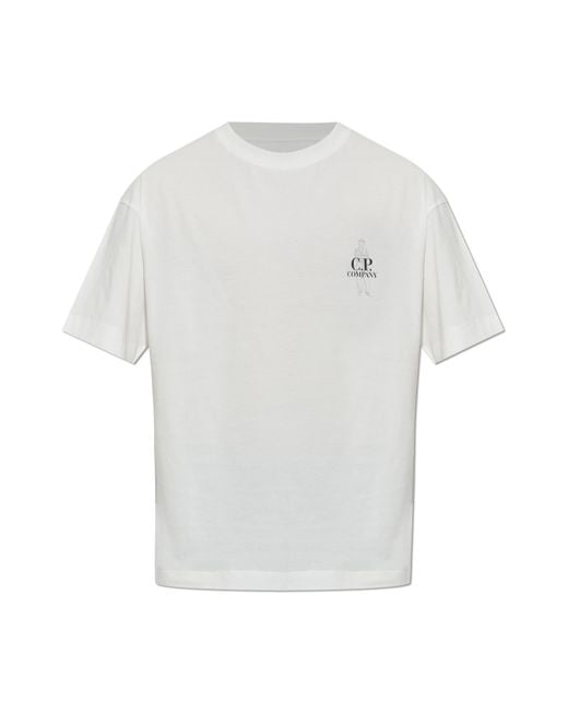 C P Company White T-Shirt With Logo for men