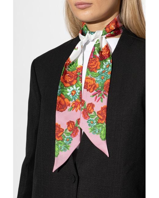Moschino Red Silk Scarf With Floral Motif