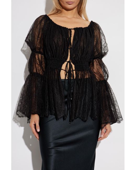 Blumarine Black Lace Top With Long Sleeves
