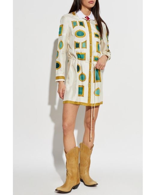 Versace White Silk Dress With "The Gallery" Print