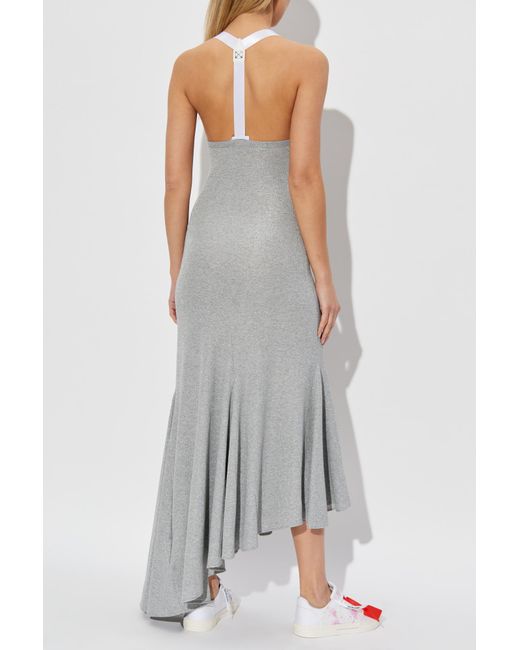 Off-White c/o Virgil Abloh Gray Ribbed Off-Shoulder Dress