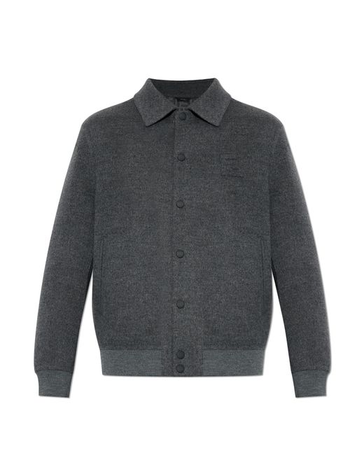 Fendi Black Wool Jacket With Embossed Logo for men