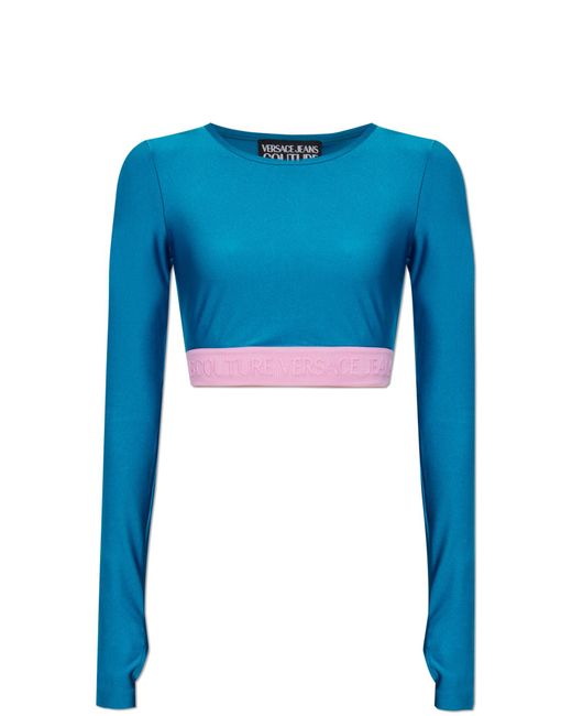 Versace Jeans Couture Blue Cropped Top With Long Sleeves