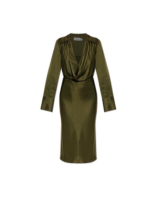 Blumarine Green Satin Dress With Long Sleeves
