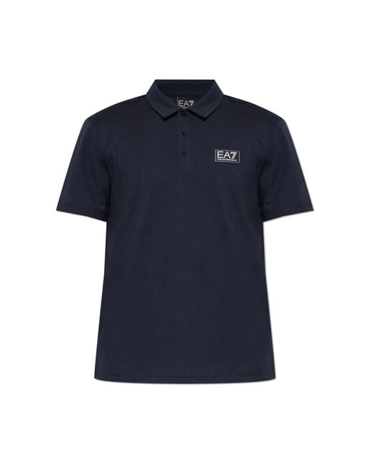 EA7 Blue Polo With Logo Patch for men