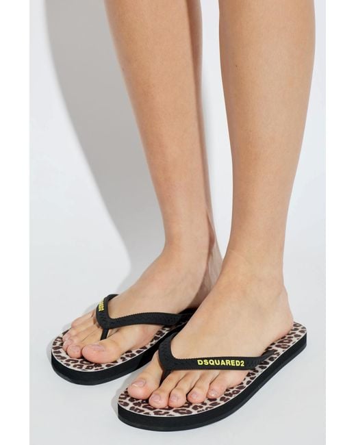 DSquared² Black Flip-Flops With Logo