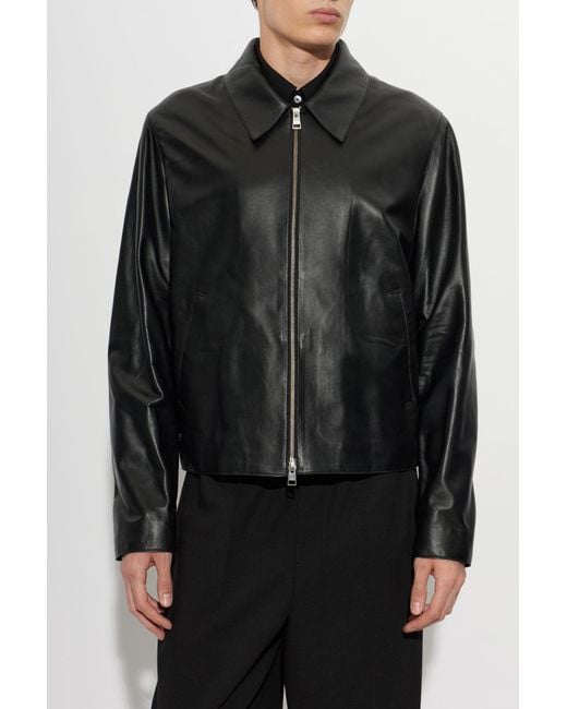 AMI Black Straight-Cut Leather Jacket for men