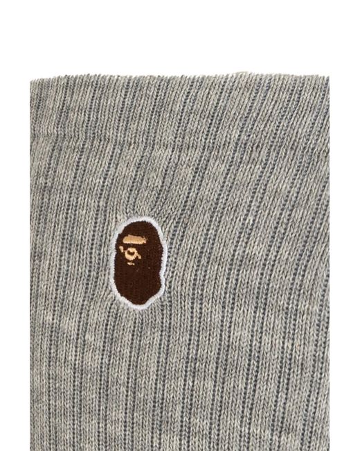 A Bathing Ape Gray Socks With Logo for men