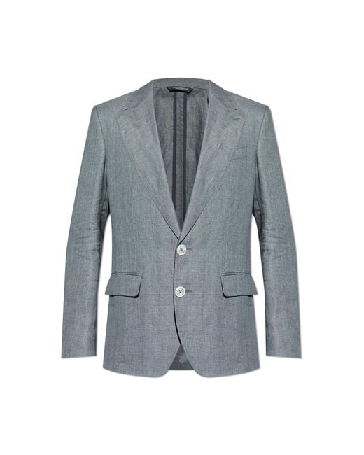 Dolce & Gabbana Blue Linen Blazer With Closed Lapels for men