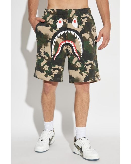 A Bathing Ape Green Camouflage Motif Shorts for men
