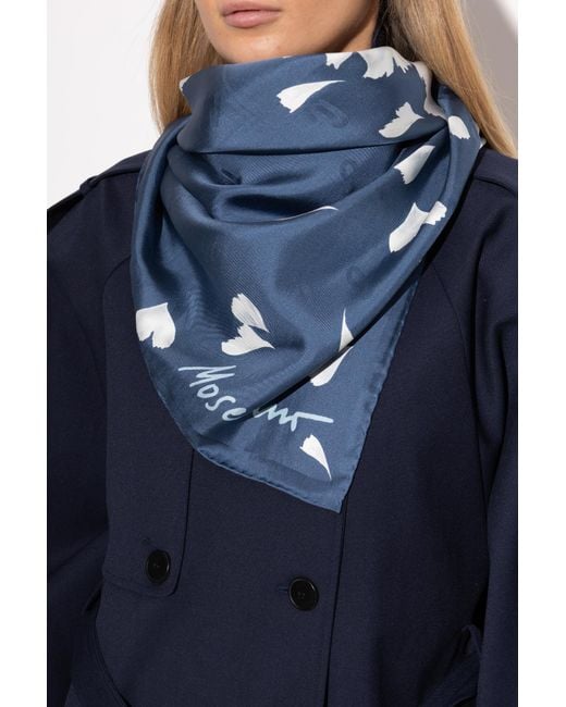 Moschino Blue Silk Scarf With Print
