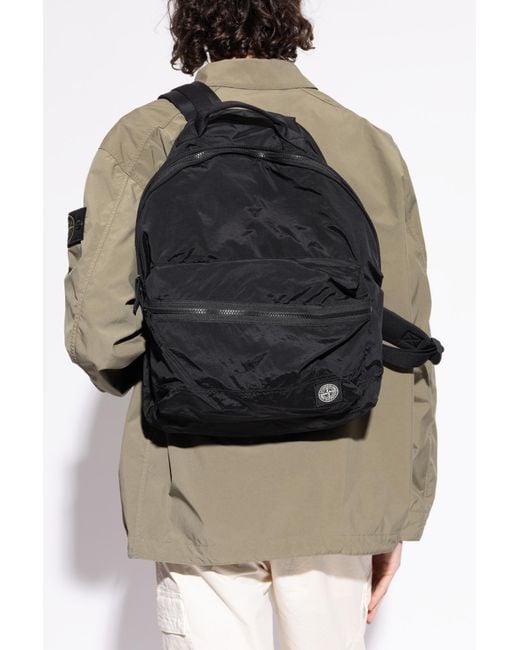 Stone Island Black Backpack With Logo Patch for men