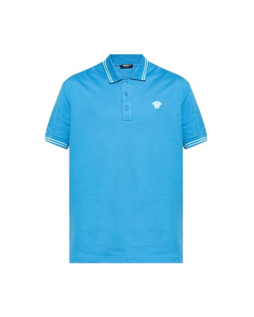 Versace Blue Polo With A Characteristic Medusa Head for men