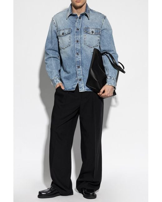 Versace Blue Denim Shirt With Studs for men