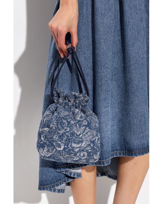 Ganni Blue Denim Waist Bag With Floral Motif