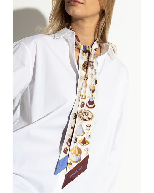 Ferragamo Blue Silk Scarf With Print