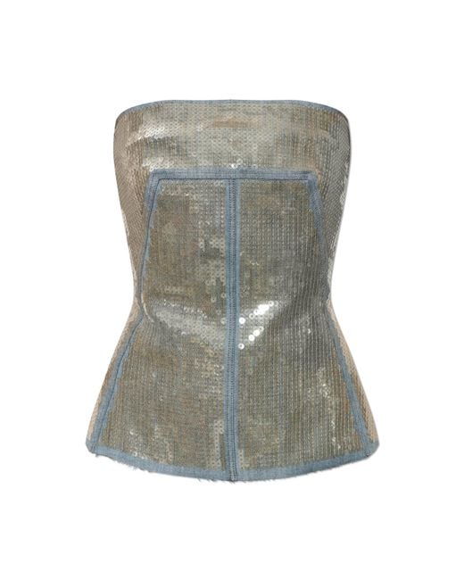 Rick Owens Green Denim Off-Shoulder Top