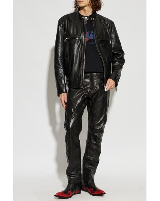 DSquared² Black Leather Jacket With Studs for men