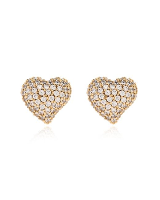 Kate Spade White Heart-Shaped Earrings With Sparkling Crystals