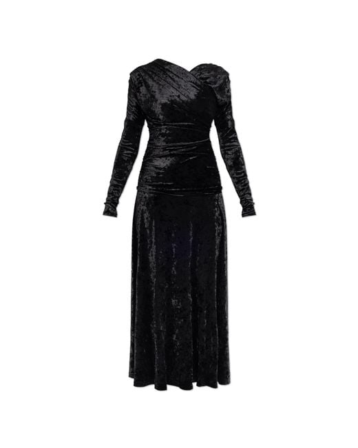 Ganni Black Velvet Dress With Draping