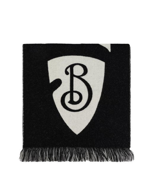 Burberry Black Wool Scarf With Logo